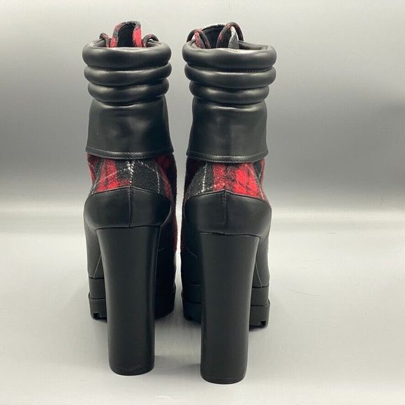 Jessica Simpson Boots  9 Red Black Tartan Plaid Platform Boots Edgy Hunter - Picture 5 of 11